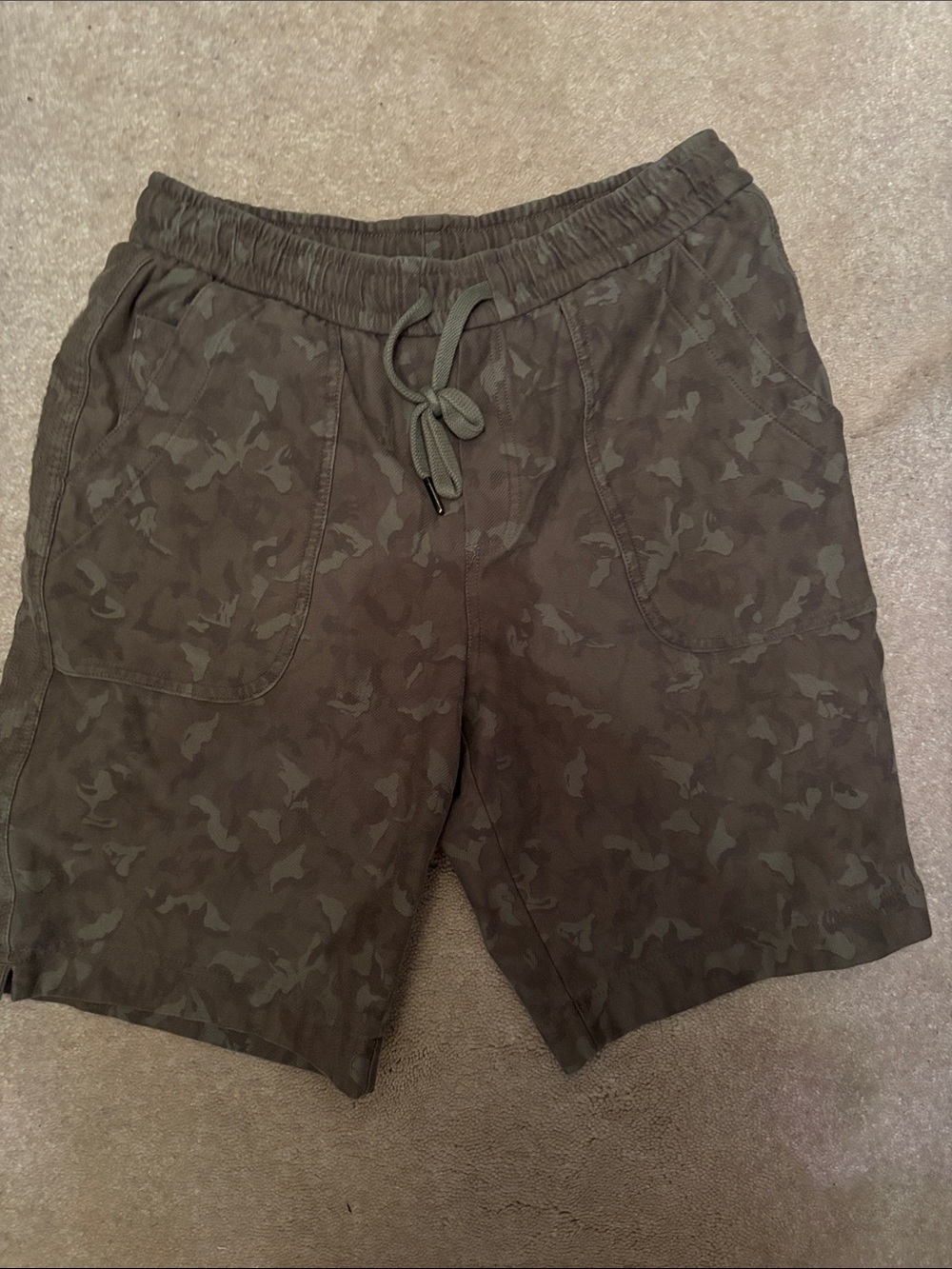Athleta Olive Camo Drawstring Athletic Shorts